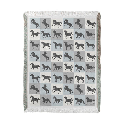 Horse-Themed Neutral Woven Blanket
